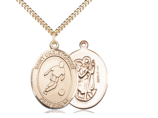 Soccer with Saint Christopher medal S1542, Gold Filled