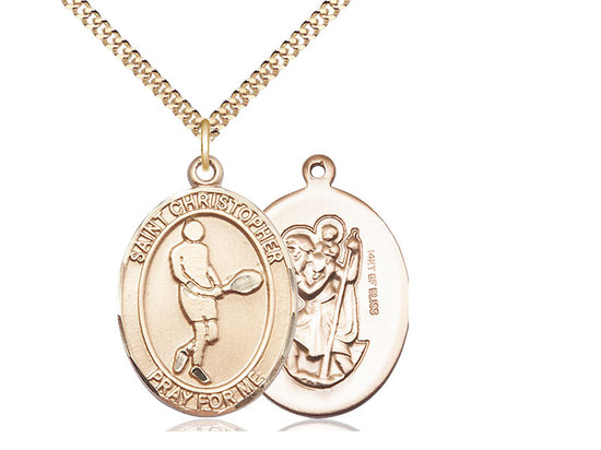 Tennis with Saint Christopher medal S1562, Gold Filled