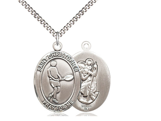 Tennis with Saint Christopher medal S1561, Sterling Silver