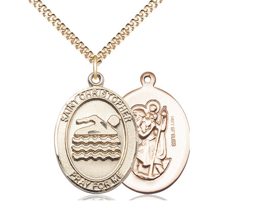 Swimming with Saint Christopher medal S1572, Gold Filled