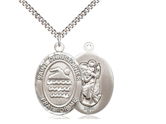 Swimming with Saint Christopher medal S1571, Sterling Silver