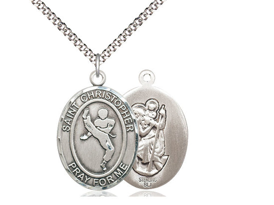 Martial Arts with Saint Christopher medal S1581, Sterling Silver