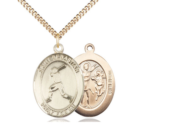 Baseball with Saint Sebastian medal S1602, Gold Filled