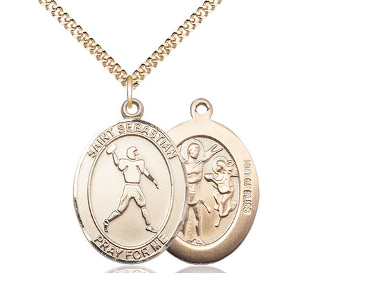Football with Saint Sebastian medal S1612, Gold Filled
