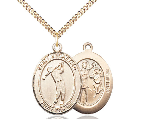 Golf with Saint Sebastian medal S1622, Gold Filled