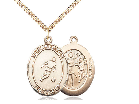 Soccer with Saint Sebastian medal S1642, Gold Filled