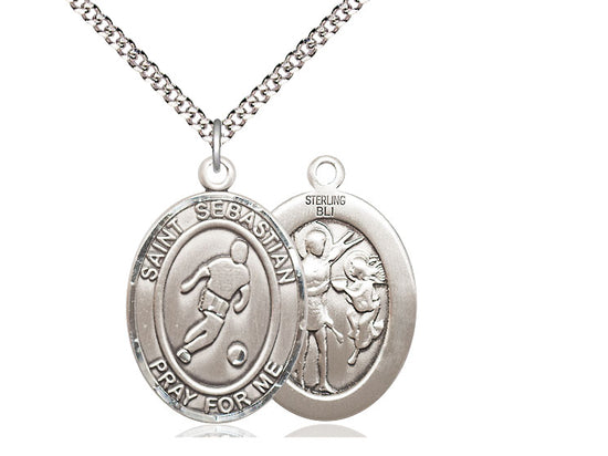 Soccer with Saint Sebastian medal S1641, Sterling Silver