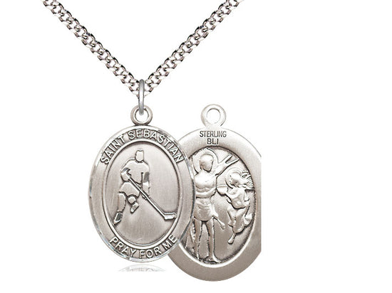 Ice Hockey with Saint Sebastian medal S1651, Sterling Silver