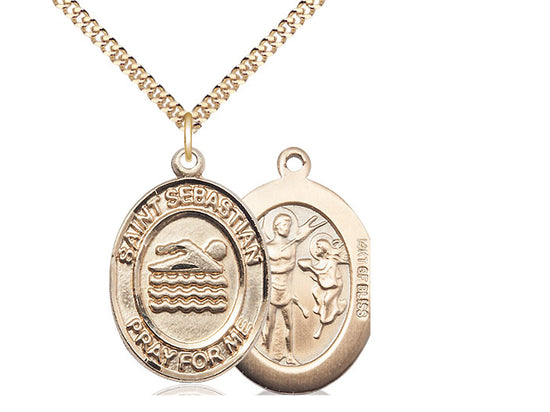 Swimming with Saint Sebastian medal S1672, Gold Filled