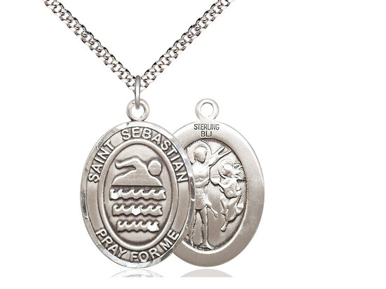 Swimming with Saint Sebastian medal S1671, Sterling Silver