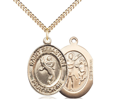 Martial Arts with Saint Sebastian medal S1682, Gold Filled