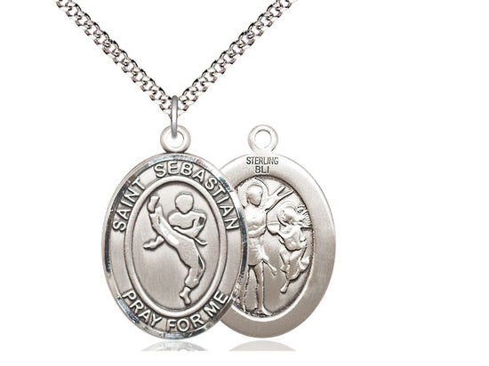 Martial Arts with Saint Sebastian medal S1681, Sterling Silver