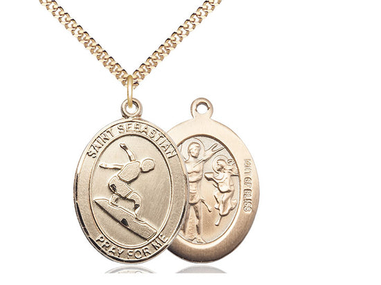 Surfing with Saint Sebastian medal S1752, Gold Filled