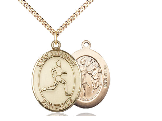Track & Field with Saint Sebastian medal S1762, Gold Filled