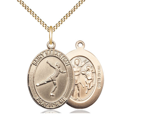 Figure Skating with Saint Sebastian medal S1772, Gold Filled