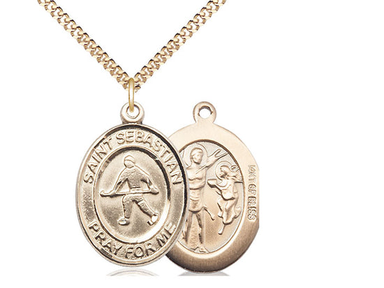 Field Hockey with Saint Sebastian medal S1782, Gold Filled
