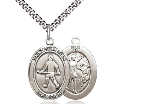 Field Hockey with Saint Sebastian medal S1781, Sterling Silver
