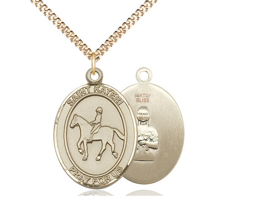 Equestrian with Saint Kateri medal S1822, Gold Filled