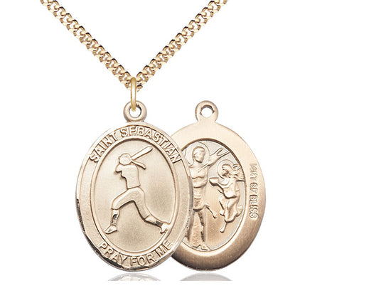 Softball with Saint Sebastian medal S1832, Gold Filled