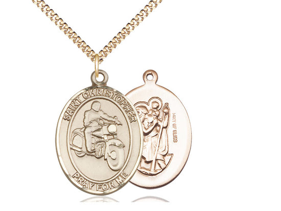Motorcycle with Saint Christopher medal S1852, Gold Filled