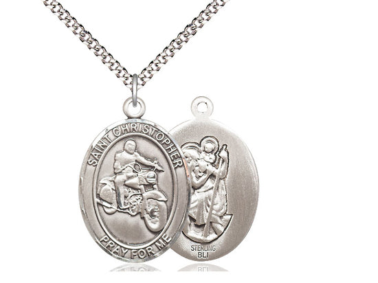 Motorcycle with Saint Christopher medal S1851, Sterling Silver