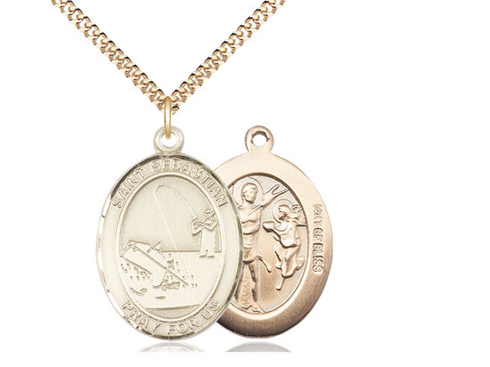 Fishing with Saint Sebastian medal S1882, Gold Filled