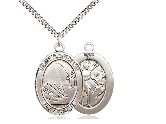 Fishing with Saint Sebastian medal S1881, Sterling Silver