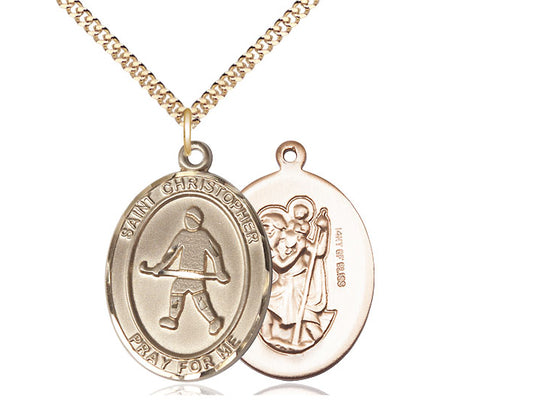 Field Hockey with Saint Christopher medal S1952, Gold Filled