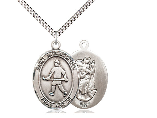 Field Hockey with Saint Christopher medal S1951, Sterling Silver