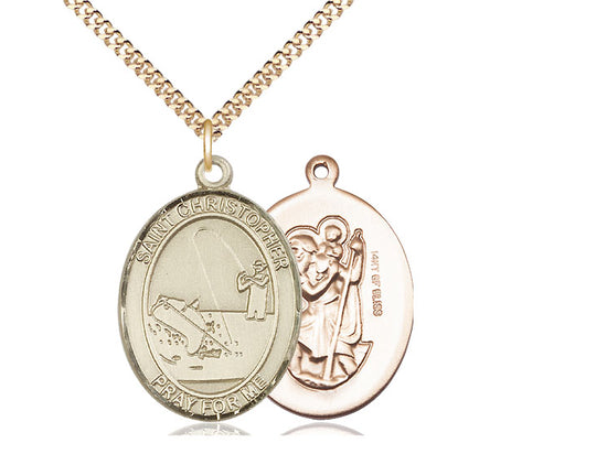 Fishing with Saint Christopher medal S1962, Gold Filled