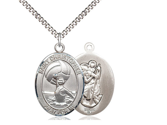 Water Polo with Saint Christopher medal S1991, Sterling Silver
