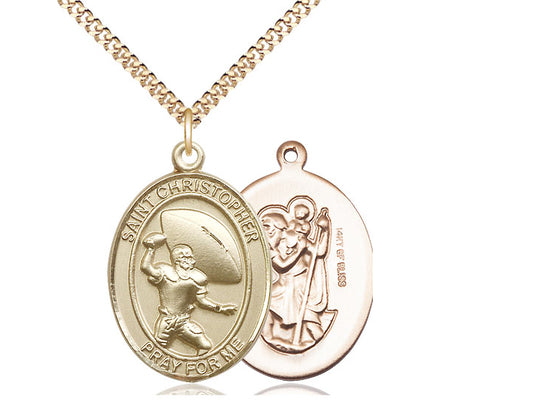 Football with Saint Christopher medal S5012, Gold Filled