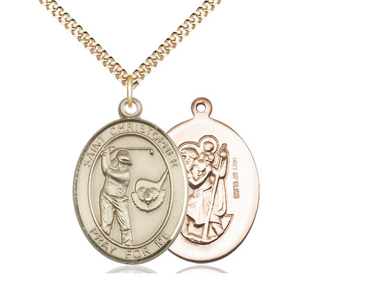 Golf with Saint Christopher medal S5062, Gold Filled