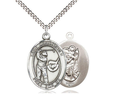 Golf with Saint Christopher medal S5061, Sterling Silver