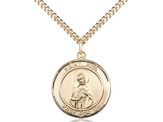 Saint Rita of Cascia round medal S094RD2, Gold Filled