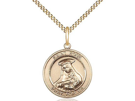Saint Rose of Lima round medal S095RD2, Gold Filled