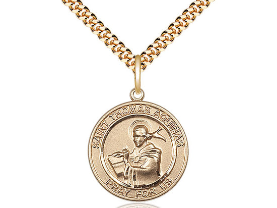 Saint Thomas Aquinas round medal S108RD2, Gold Filled