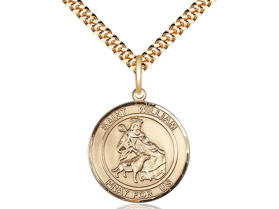 Saint William of Rochester round medal S114RD2, Gold Filled