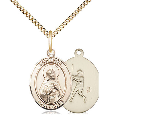 Baseball with Saint Rita medal S1812, Gold Filled