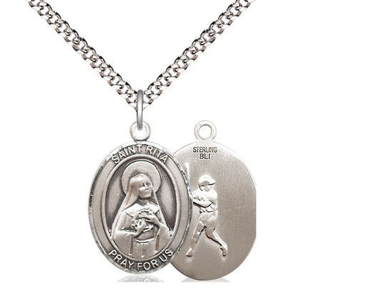 Baseball with Saint Rita medal S1811, Sterling Silver