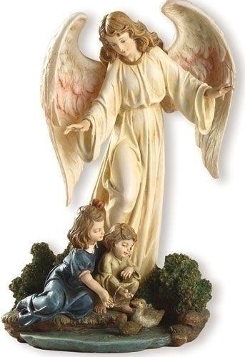 Guardian Angel with Children statue, 8.5" tall