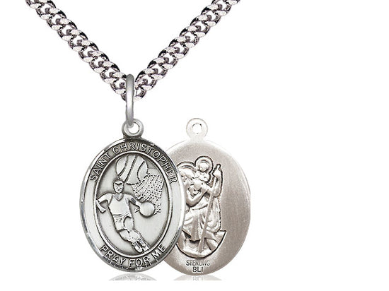 Basketball with Saint Christopher medal S5021, Sterling Silver
