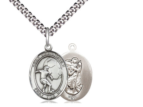 Soccer with Saint Christopher medal S5031, Sterling Silver