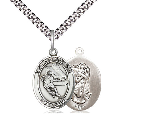 Hockey with Saint Christopher medal S5041, Sterling Silver