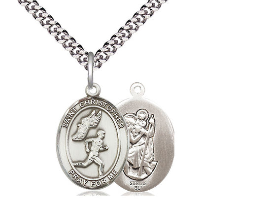 Track & Field with Saint Christopher medal S5091, Sterling Silver
