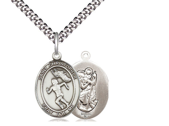 Track & Field with Saint Christopher medal S5101, Sterling Silver