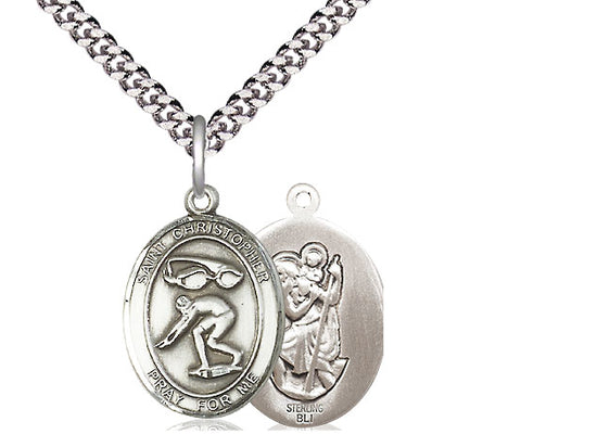 Swimming with Saint Christopher medal S5111, Sterling Silver
