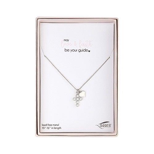 Pearl Cross Heart Necklace, Sterling Silver