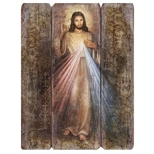Divine Mercy 3-panel wood plaque, 26" tall