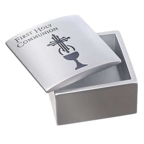 First Communion Silver Keepsake Box, 3.125" square